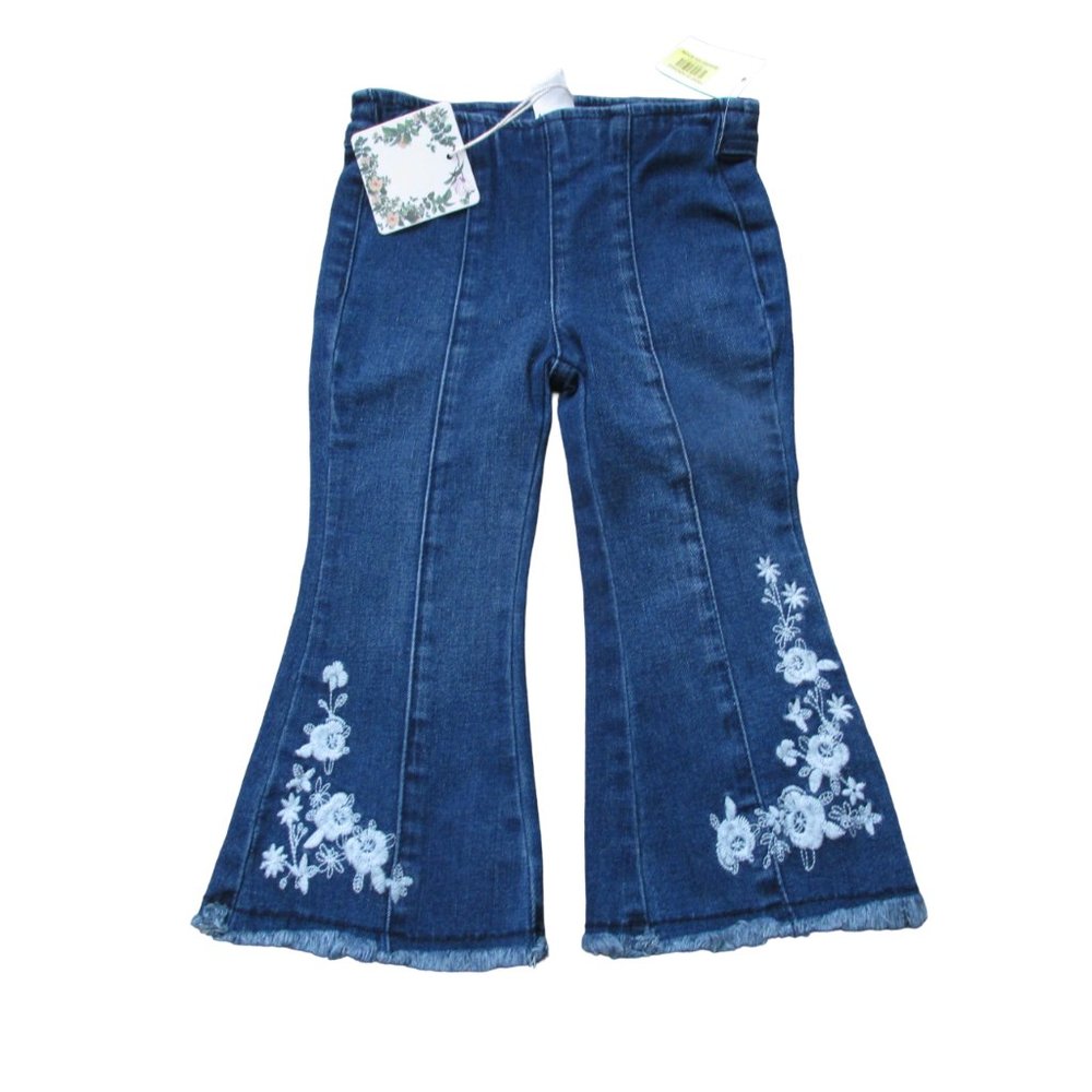 Chelsea &‎ Violet Pull On Flared Jeans Girls 12-18M Blue Denim Floral Elastic